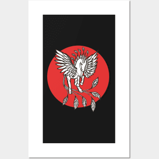 Phoenix Pegasus Unicorn — Inktober Unicorn illustration series Posters and Art